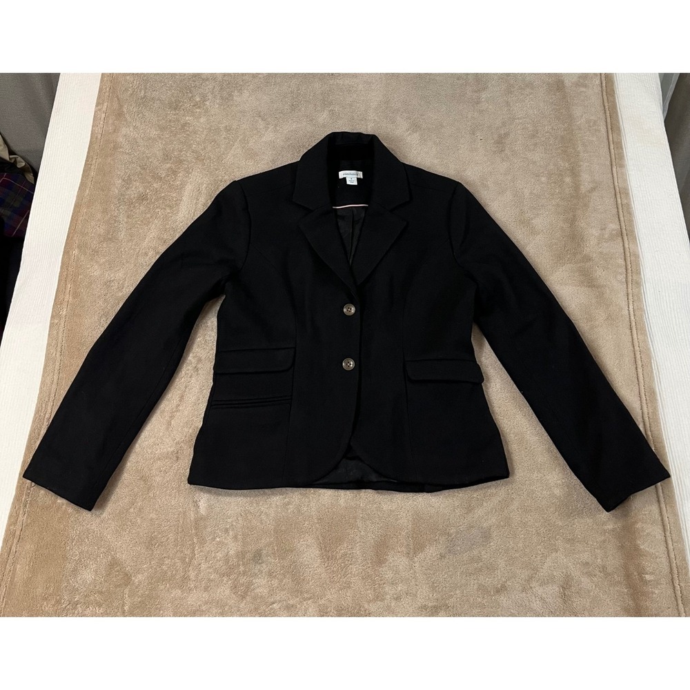 Sundance Wool Blend Blazer Jacket Womens 8 Black Velvet Elbow Patches Equestrian